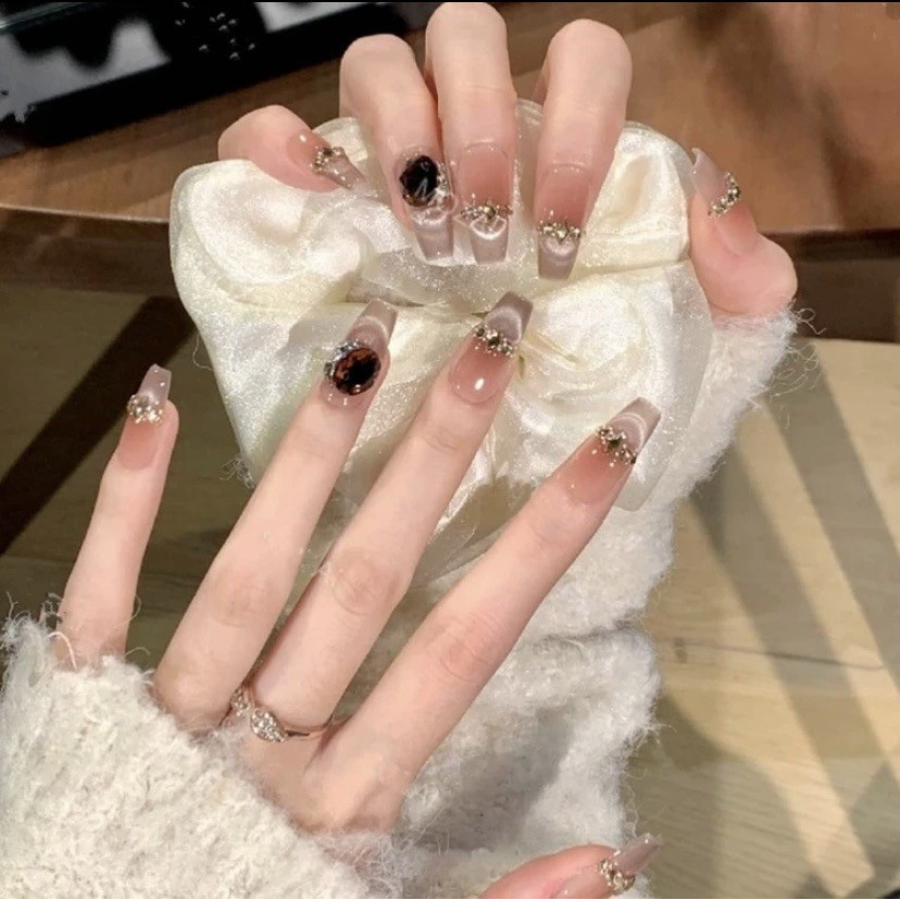 冰糖多巴胺手工甜心猫眼光疗 纯手工穿戴甲手工甲片美甲成品批发