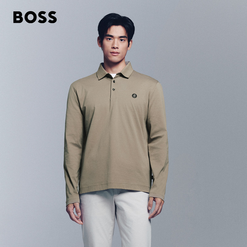 【抢先GO】BOSS博斯新款双B交织字母装饰棉质长袖Polo衫50523917