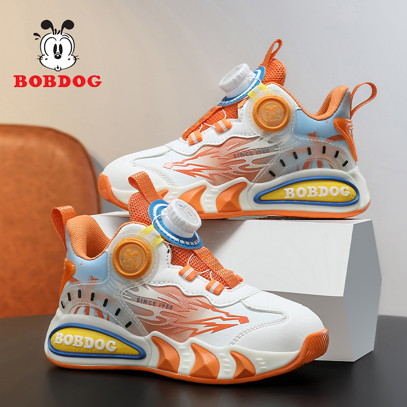 巴布豆男童鞋儿童篮球鞋秋冬新款防水皮面运动鞋男孩小学生跑步鞋