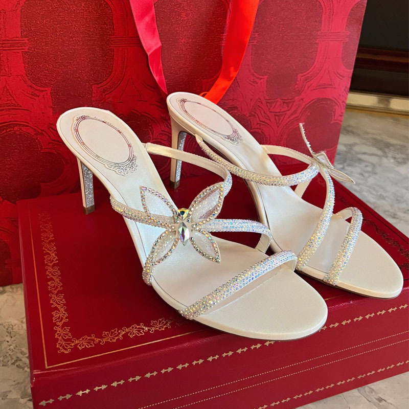 rc水钻凉鞋2025春季新款细跟仙女风露趾凉拖女蝴蝶结交叉带高跟鞋