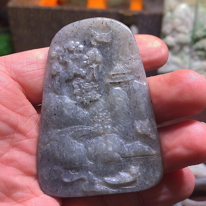 未镶嵌和田玉（糖玉）挂件平**乐山水牌