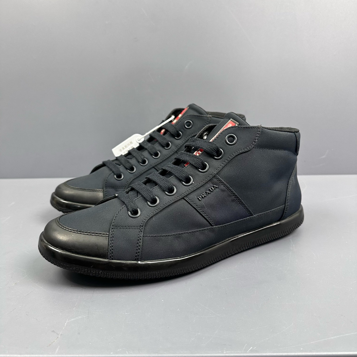 99新 HOGAN 41码 Prada普拉达黑蓝中帮板鞋 休闲鞋 准新