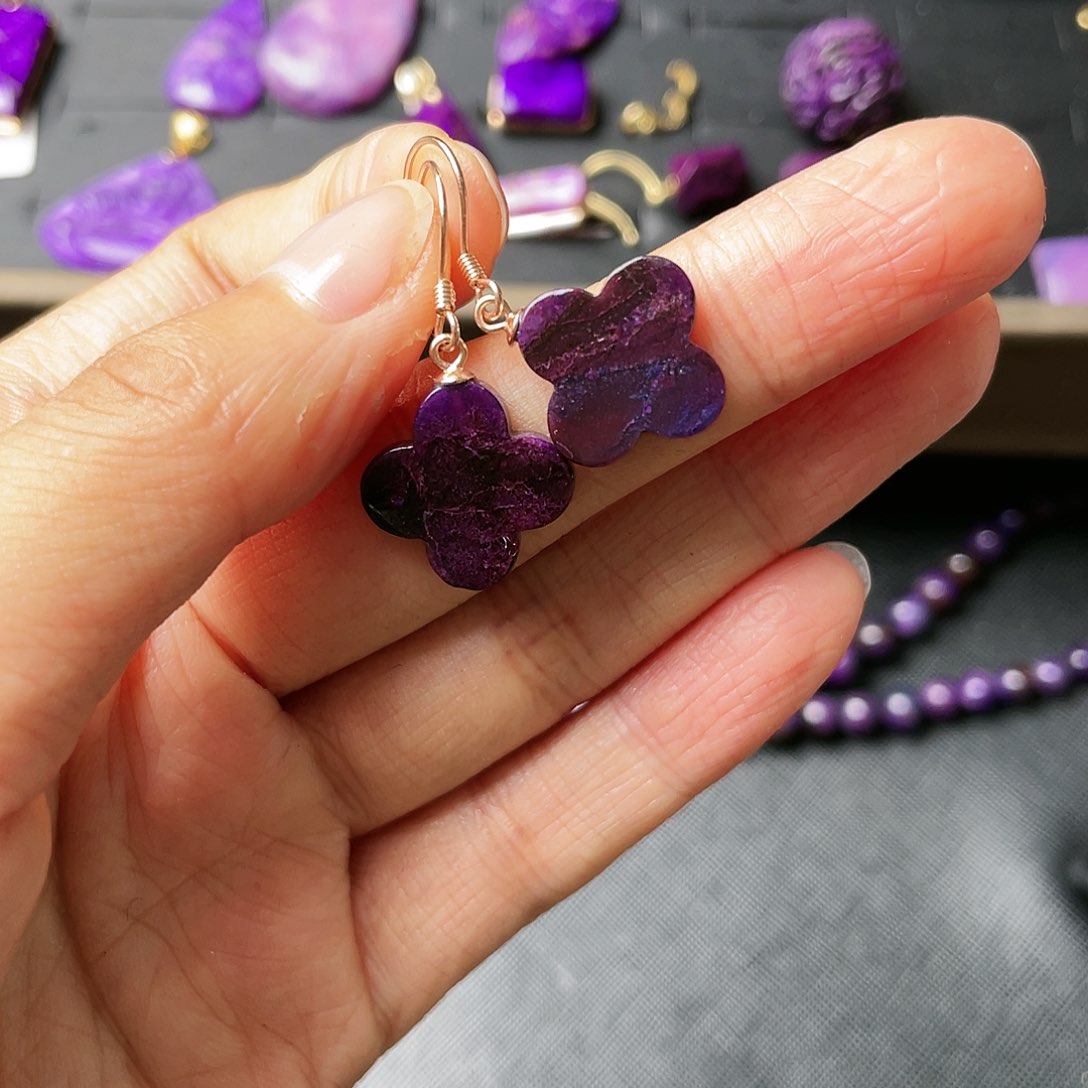 苏纪石（舒俱来）耳环银S925镶嵌