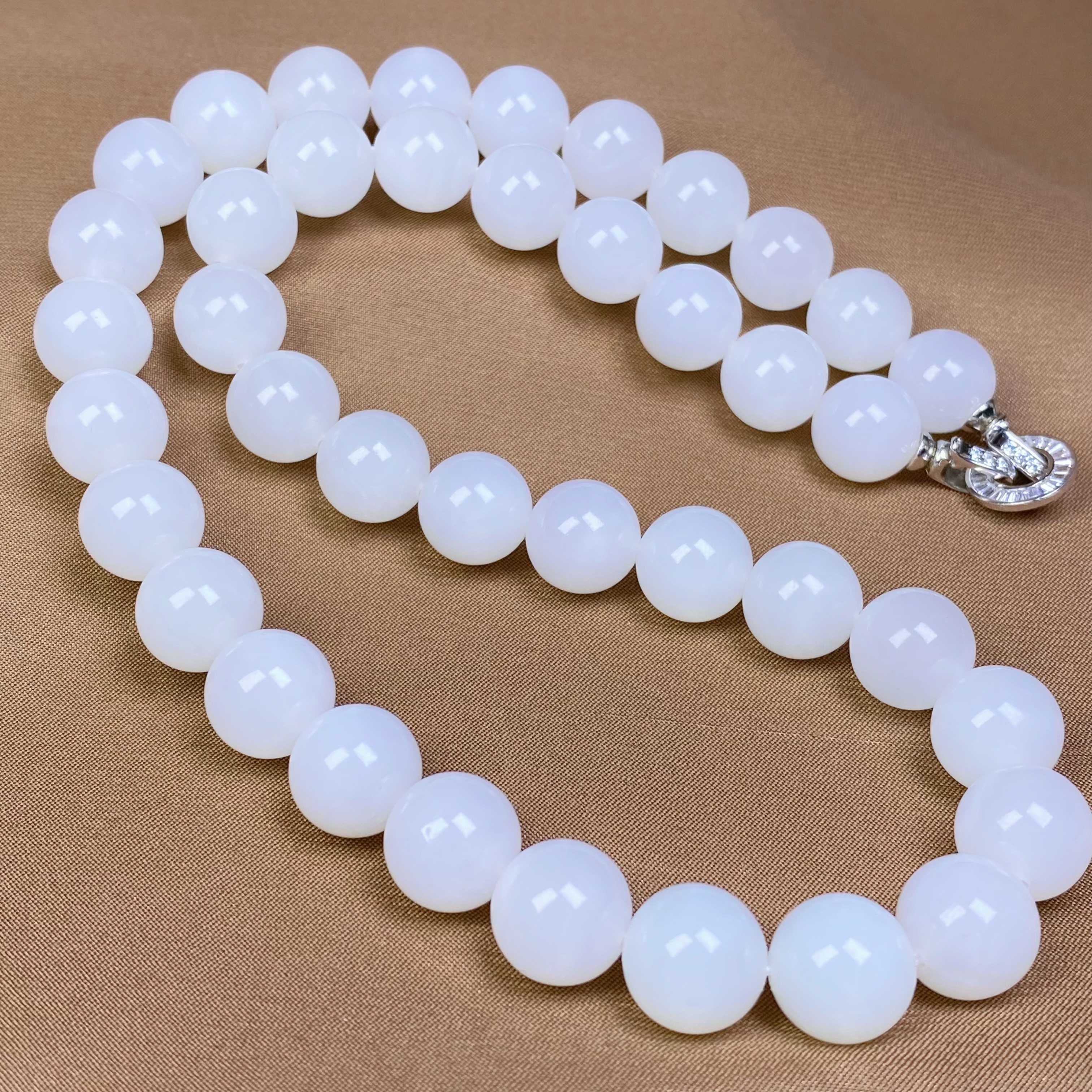 天然和田玉白玉羊脂白级圆珠约12mm银项链颈链妈妈链大气款@0029