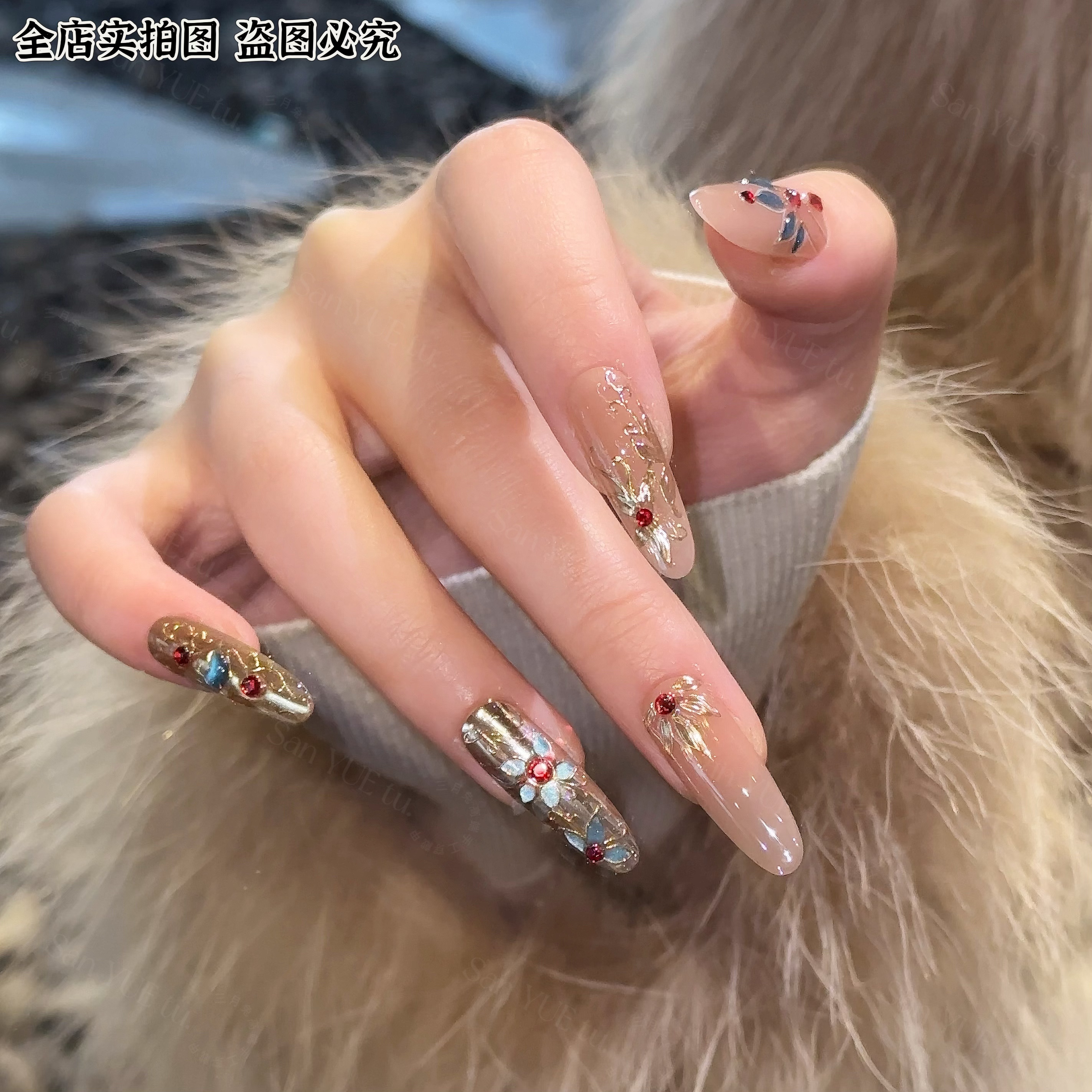 【宫廷玉液酒】三月兔宫廷风新中式国风定制手绘掐丝美甲手工穿戴甲