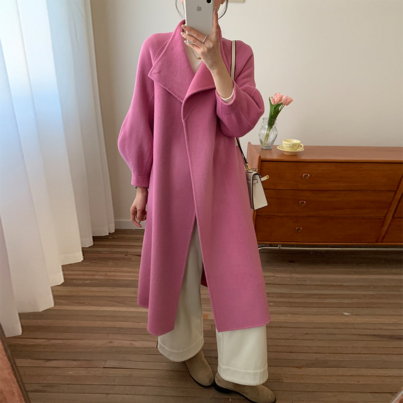洋气时尚羊毛大衣女中长款秋冬2025新款高端立领系带气质毛呢外套