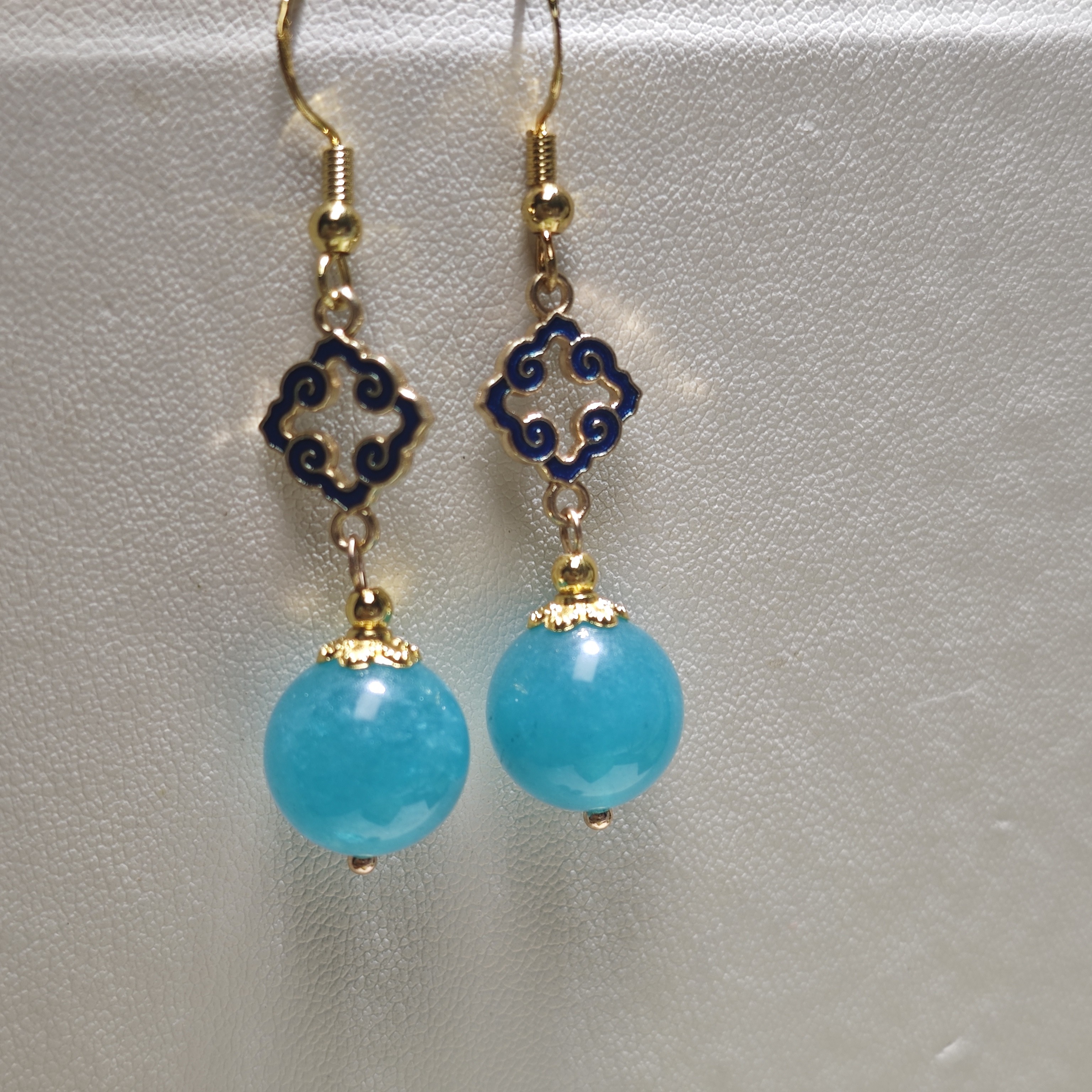 新款s925银钩 天河石耳坠蓝绿祥云款配饰复古百搭中国风轻奢耳饰