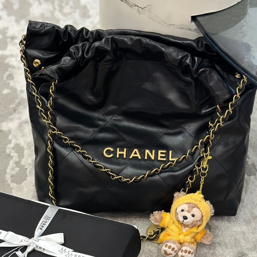 99新 Chanel/香奈儿 蔚蓝/黑金牛皮 22bag小号 