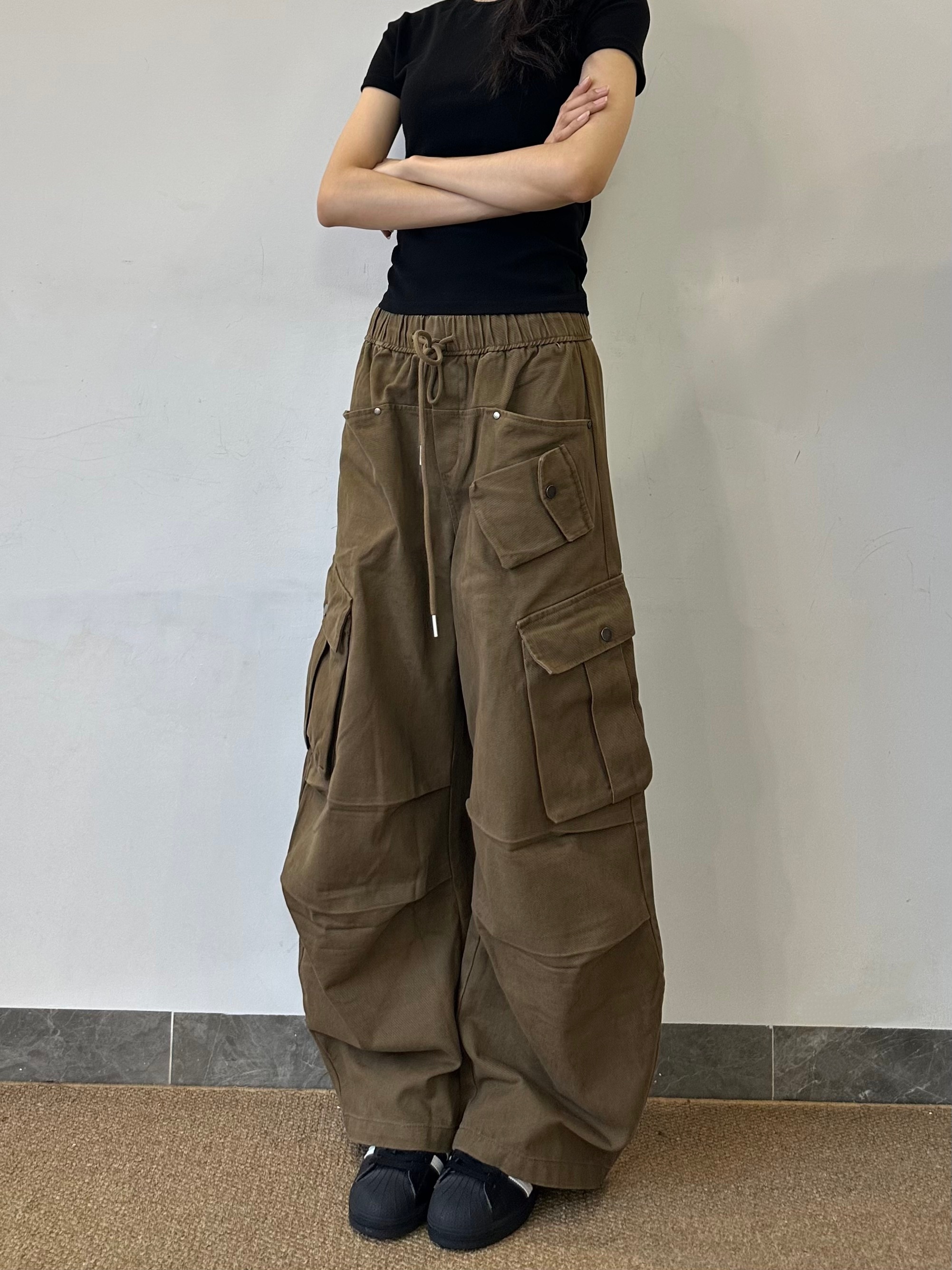 XTD 美式工装裤女酷飒风宽松直筒裤子设计感小众辣妹阔腿裤女潮流