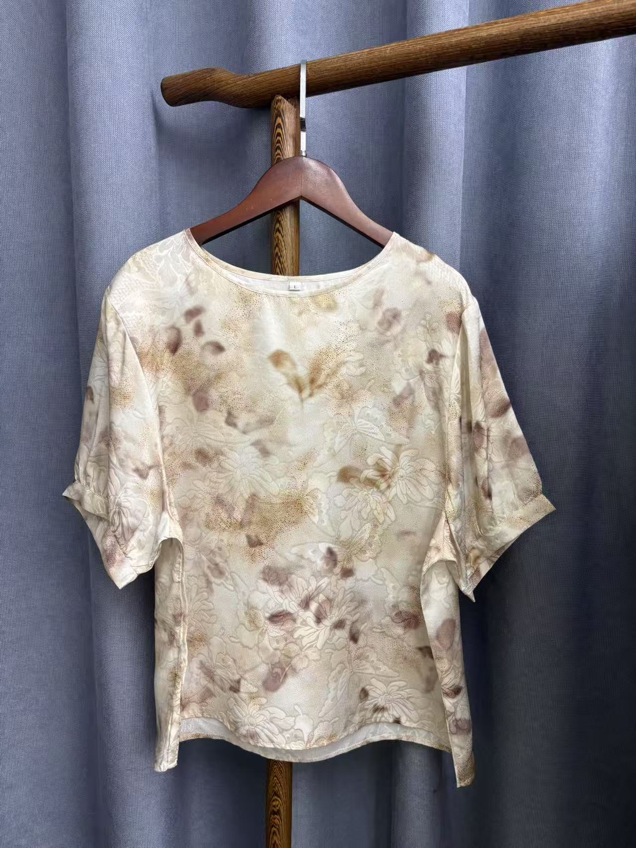 2025夏季新款休闲宽松百搭圆领桑蚕丝花萝提花上衣A282