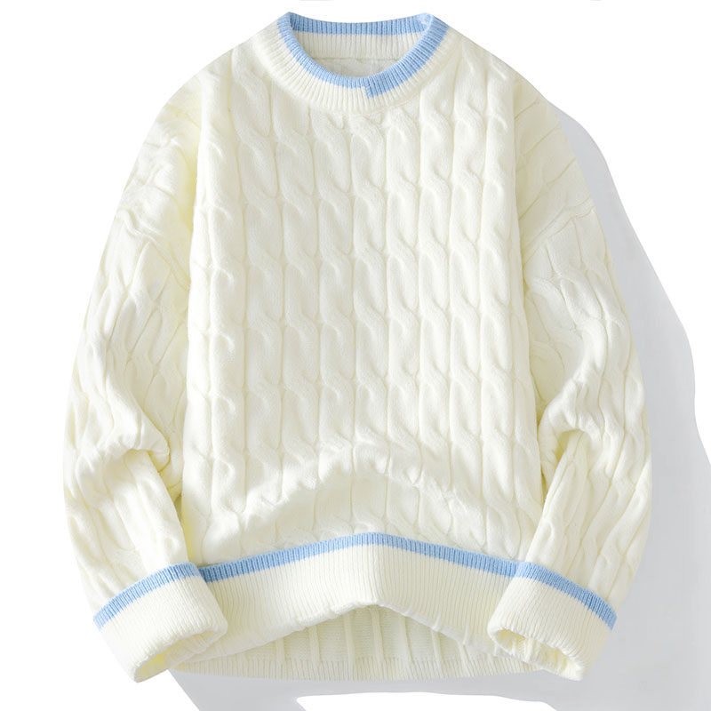 2025秋冬季圆领毛衣男士提花休闲宽松舒适针织打底衫学生8861