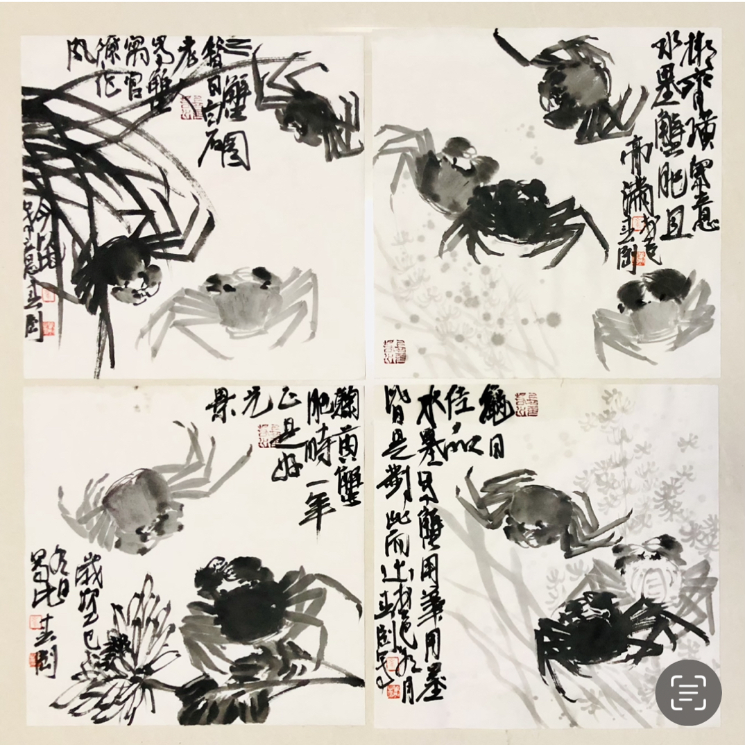 崔老师花鸟四屏宣纸托心新中式客厅茶室挂画34/34cm四幅