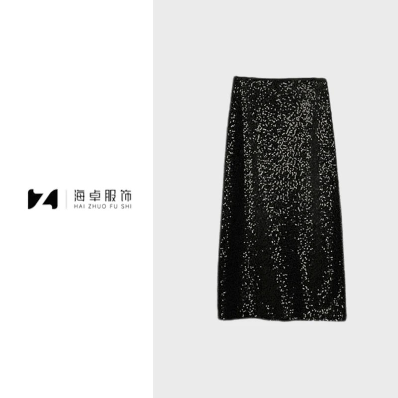 HAI ZHUO满分裙2025秋冬"黄金丝绒"显瘦后开叉高腰半身裙3143