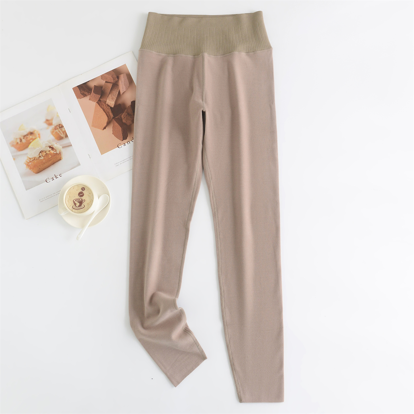 钢琴腰竖条德绒高腰弹力打底裤女秋冬季修身显瘦内搭保暖外穿长裤