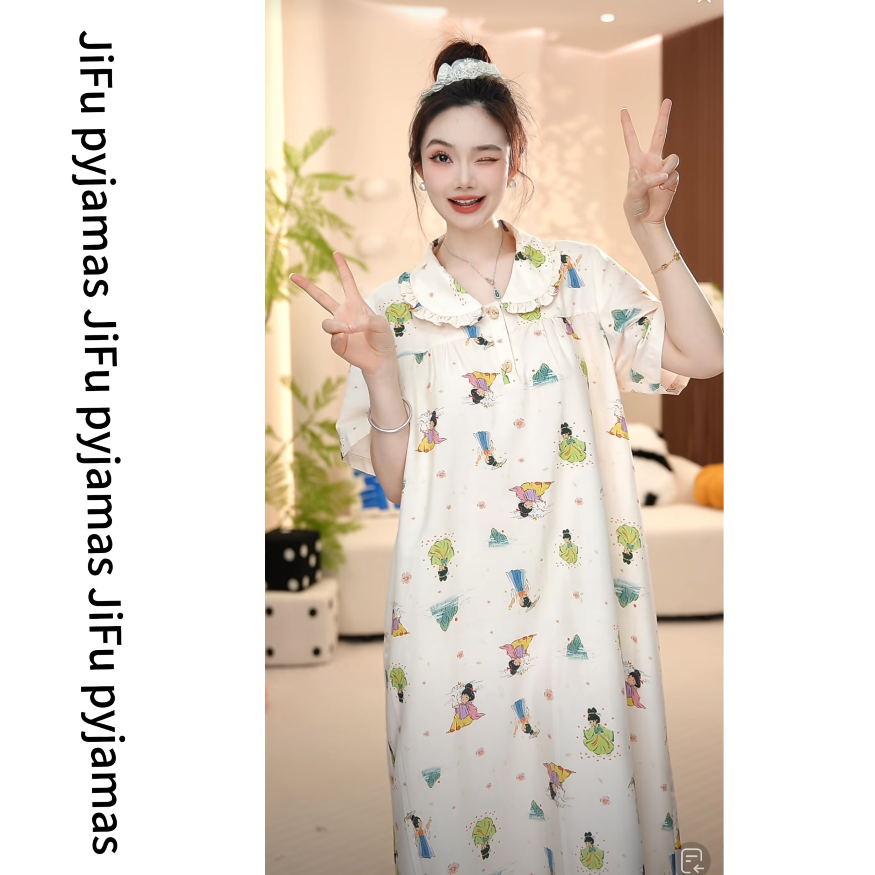 【唐娃娃】时尚高定轻奢夏季新款短袖睡裙款家居服睡衣女套装甜美