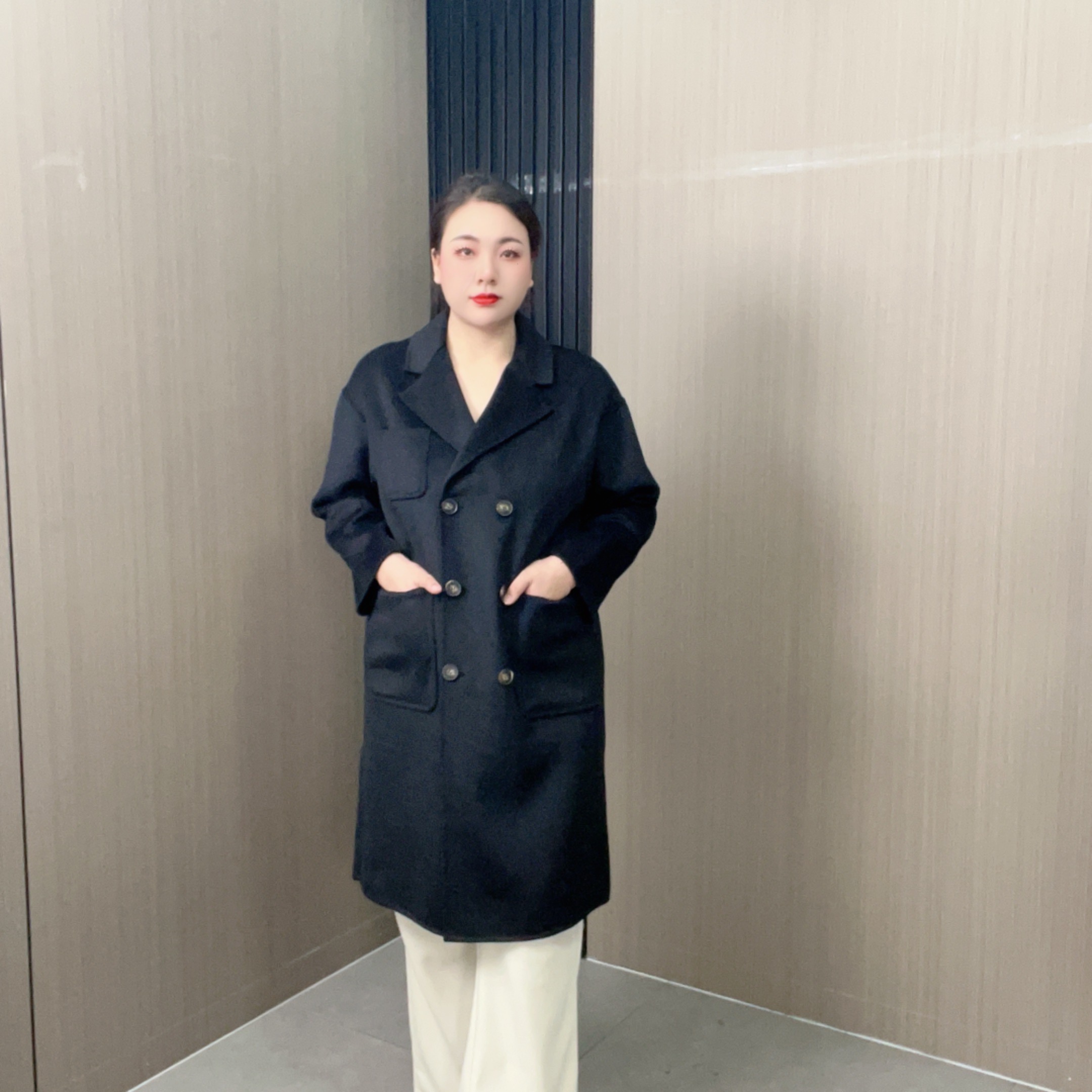 【乔姐严选0103】纯色毛呢外套修身型时尚长款外套西装领秋冬款