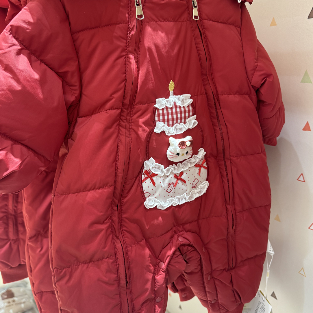 红色婴幼儿卡通小蛋糕羽绒连体哈衣爬服加厚保暖冬季拜年服