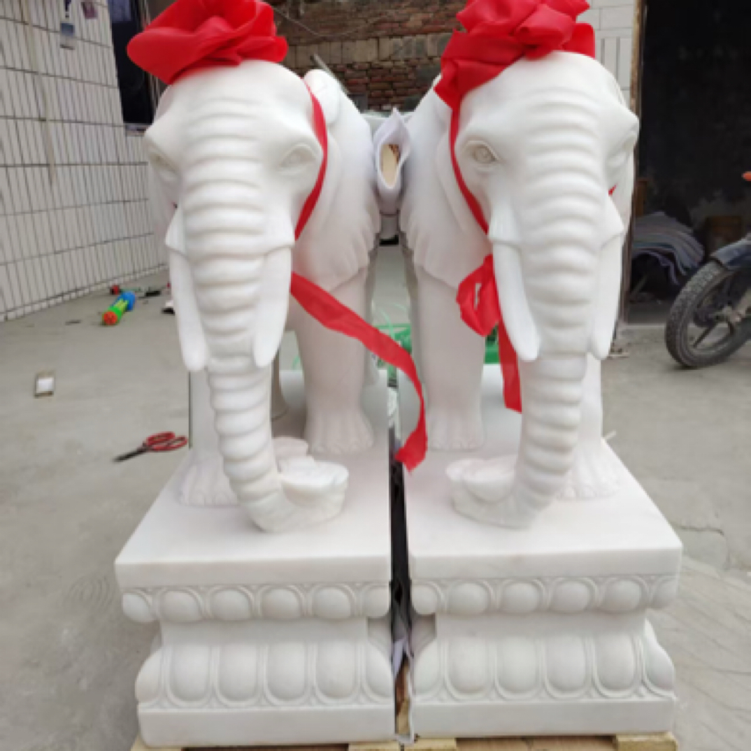 石雕大门口大象石雕大象天然汉白玉雕刻，酒店、别墅、庭院门口摆件