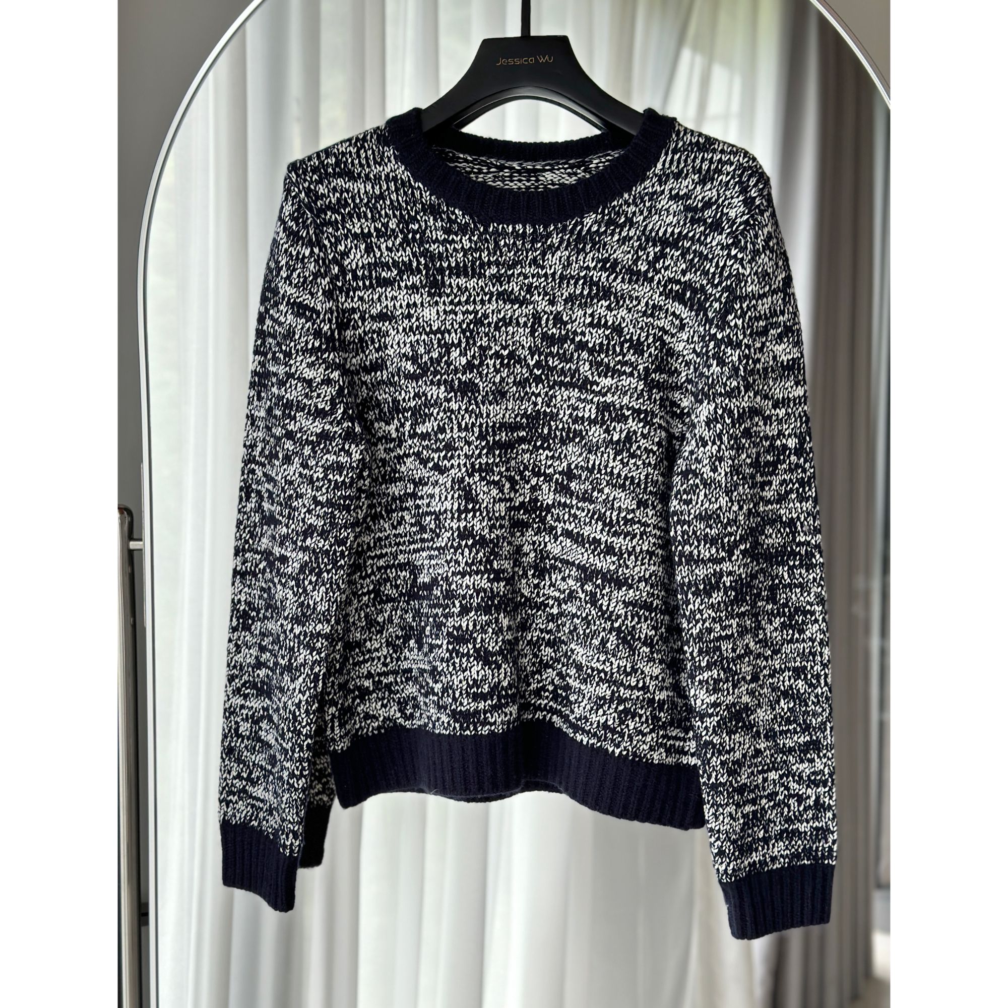 JESSICA WU慵懒风~斑驳云絮深蓝锁边罗纹收口针织衫2579S04031