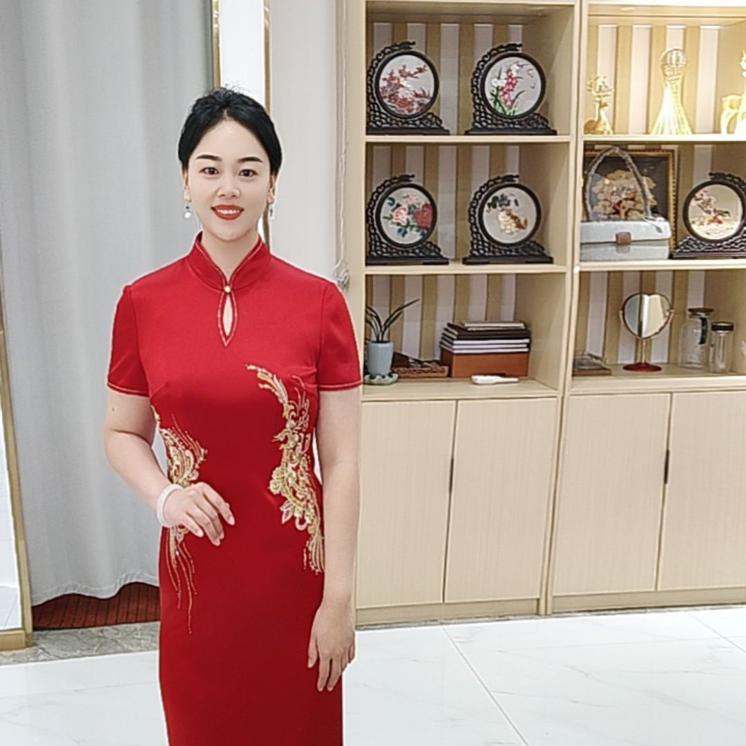 朱紫褕17763水滴领中式旗袍喜婆婆喜妈妈婚宴礼服