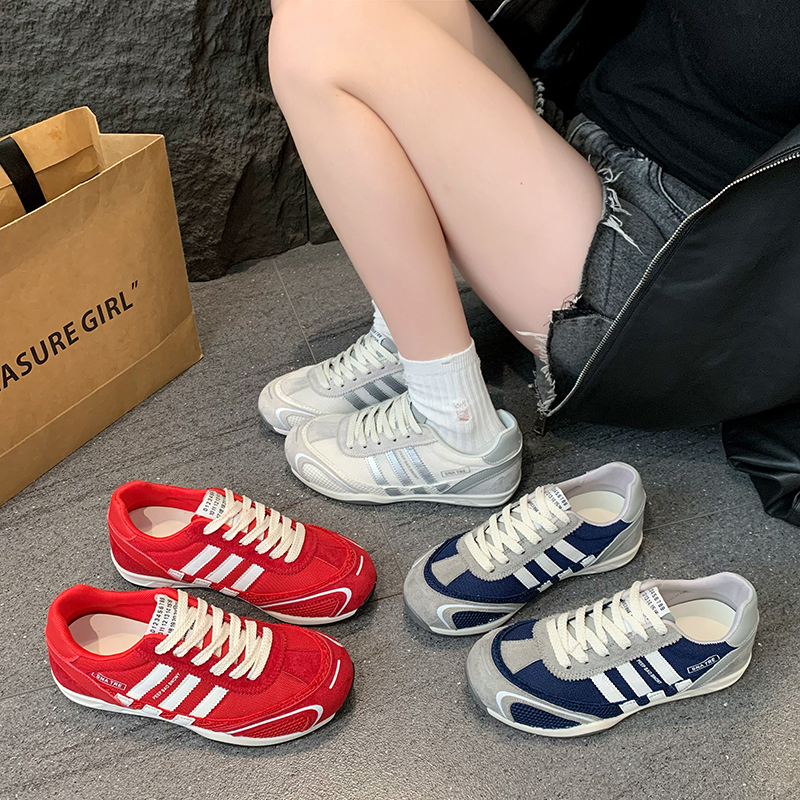 原创夏季女鞋赛车德训休闲透气网面时尚休闲潮流韩版系带运动鞋女