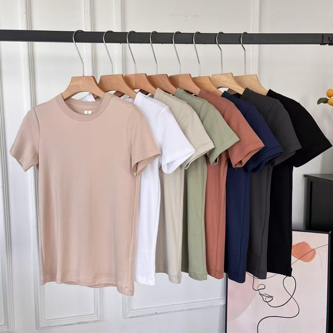 U家好货 2024夏季简约百搭显瘦基础款纯棉正肩圆领短袖T恤24309