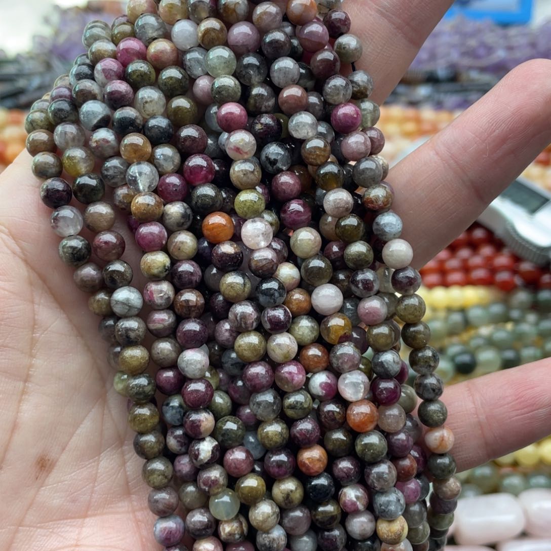 玛瑙/玉髓珠宝半成品未镶嵌一条装5mm+黑粉碧玺