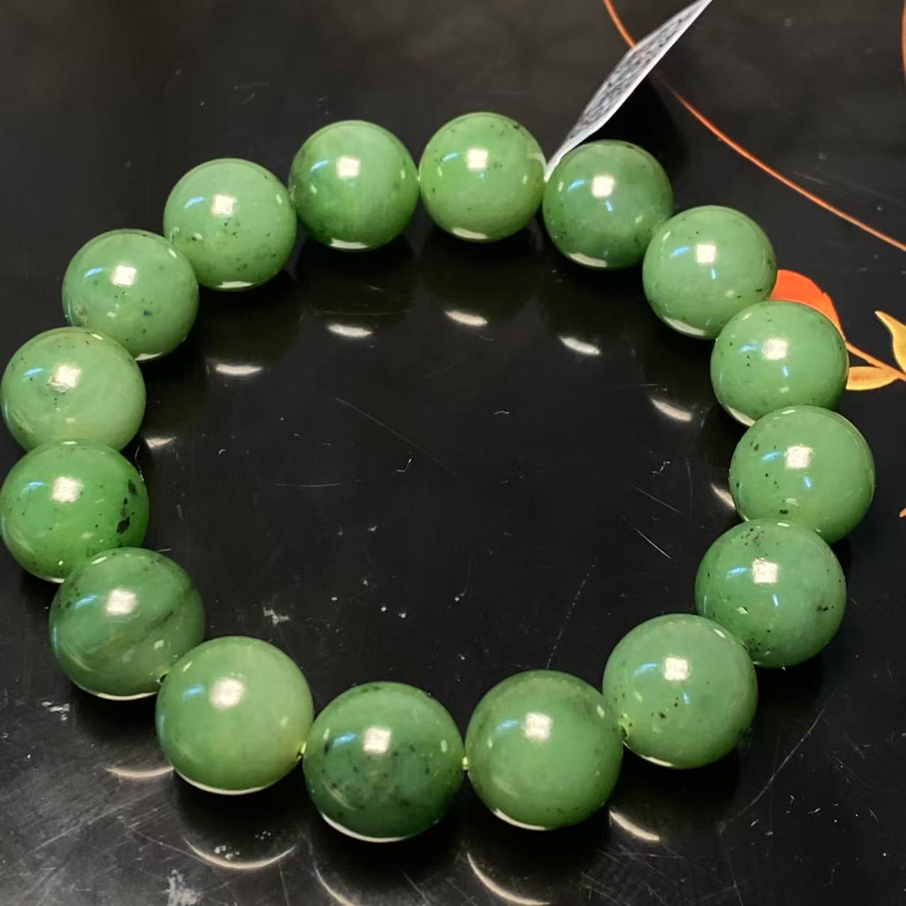 天然和田玉碧玉乌兰海猕猴桃圆珠手串精致百搭时尚