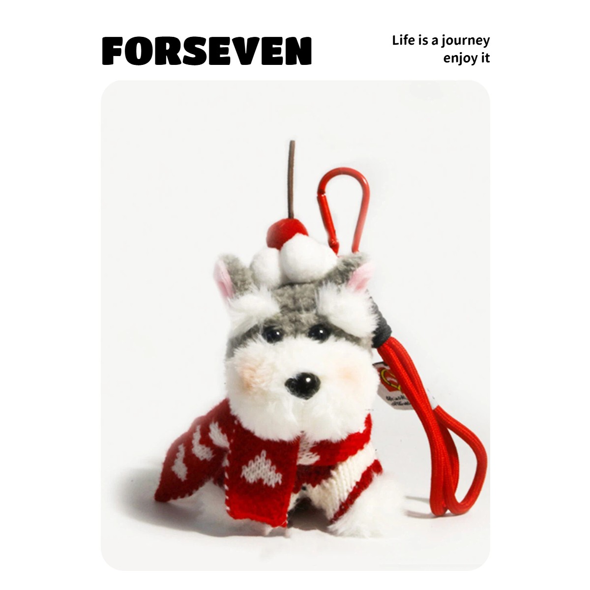 FORSEVEN圣诞情侣雪顶雪纳瑞小狗毛绒公仔玩偶钥匙扣包包挂件礼物