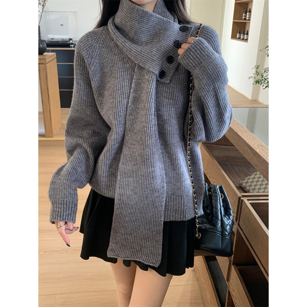 真可拆卸围脖毛衣女冬季针织衫衣气质