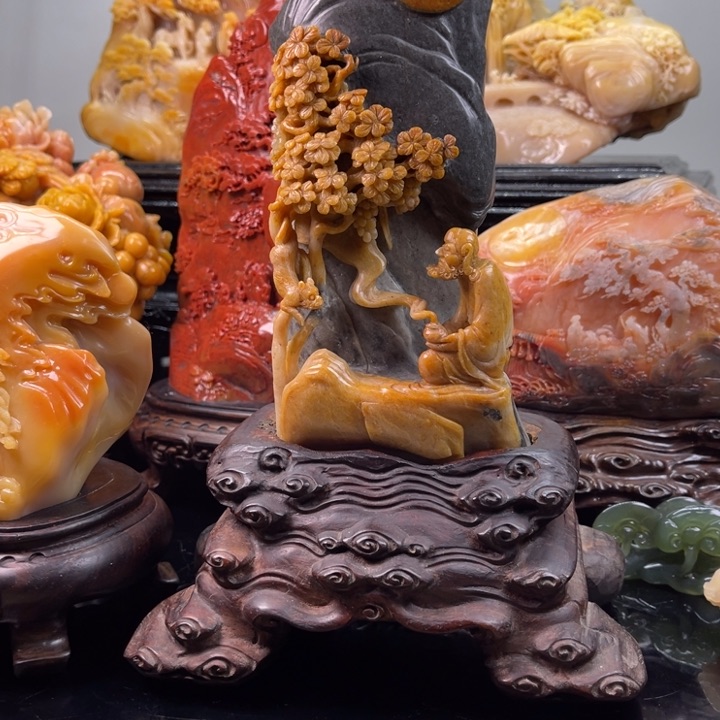 寿山石达摩悟道摆件