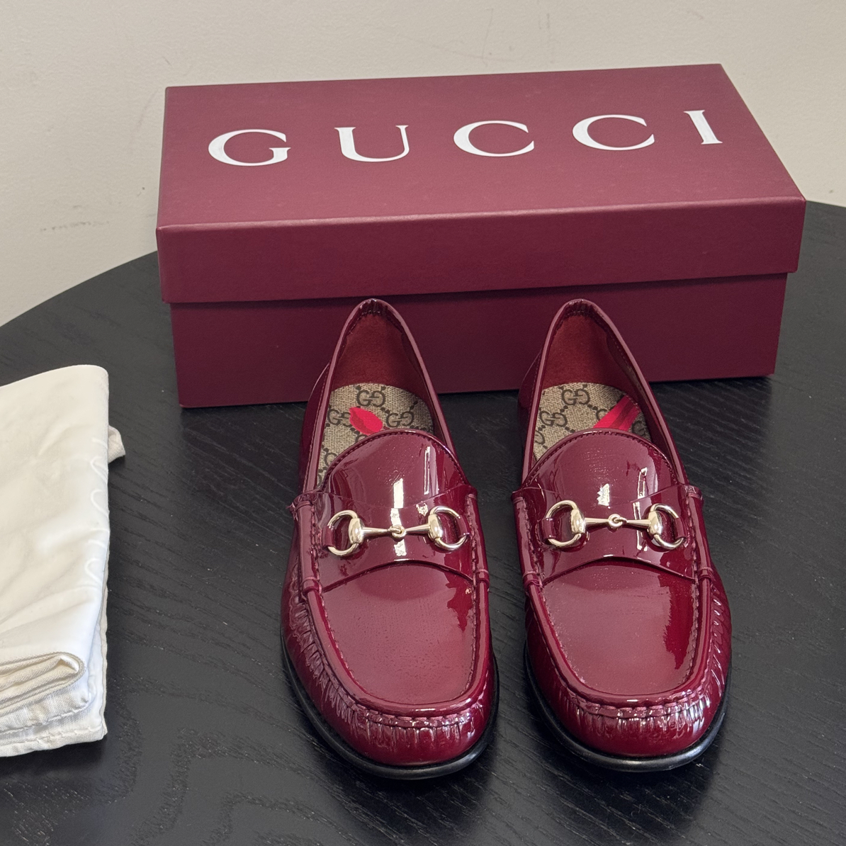 未使用 GUCCI/古驰 Gucci安克拉红马衔扣乐福鞋 37码
