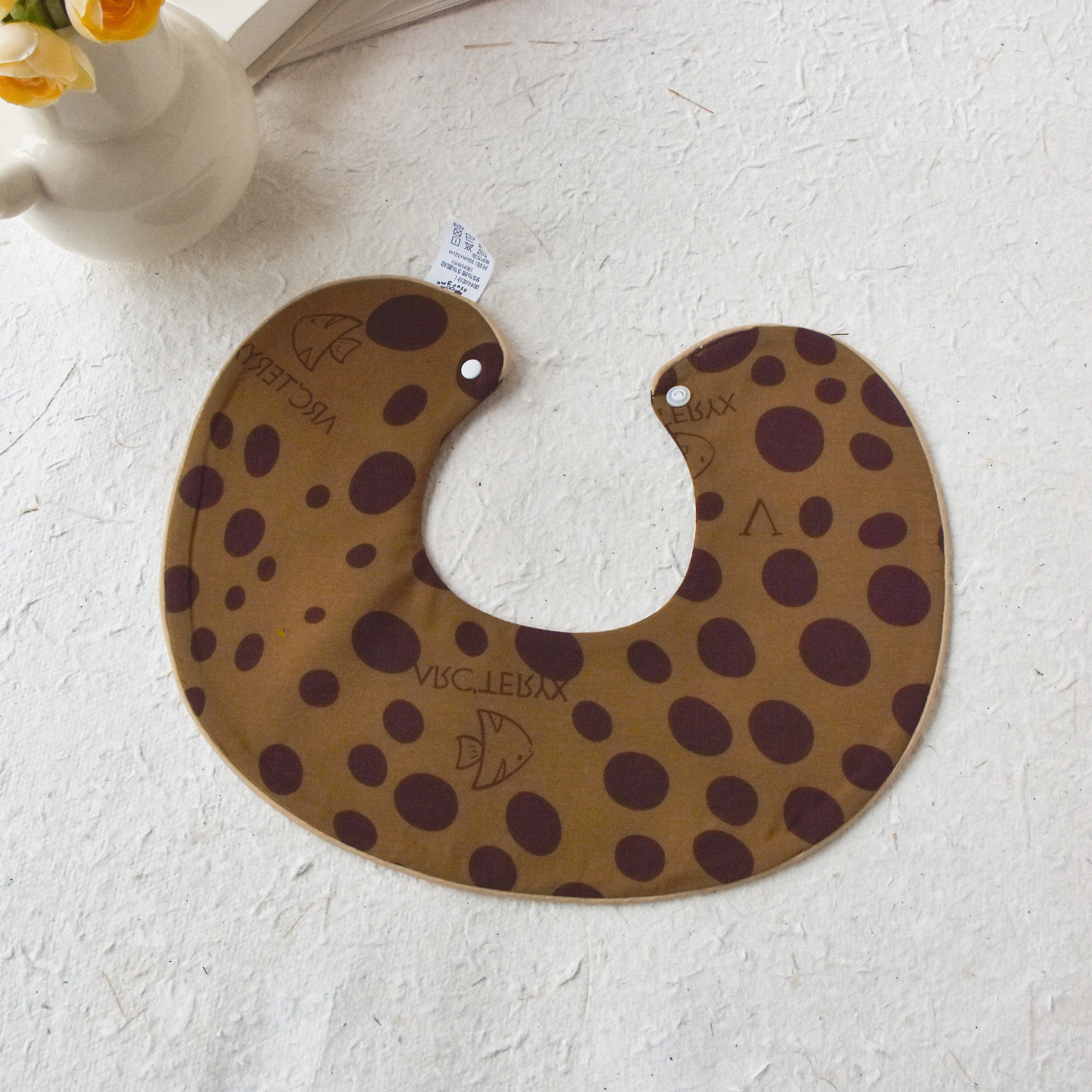 [y659]滚边卡其色波点小鱼口水巾围兜新生儿防吐奶柔软透气可爱in