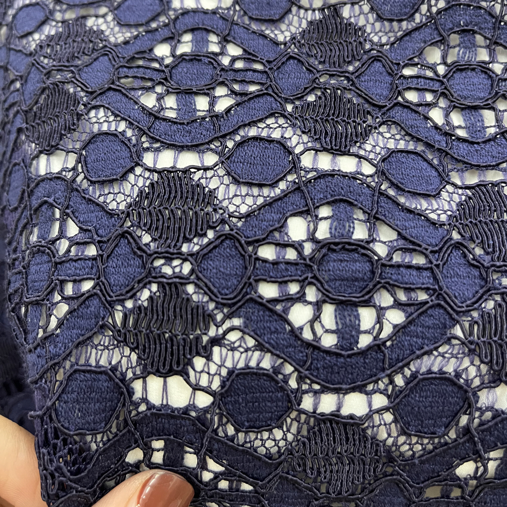 藏蓝色高档车骨线立体重磅蕾丝布料礼服连衣裙服装面料07