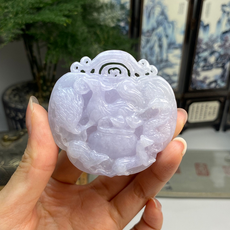 老种紫罗兰五仙挂件 天然翡翠A货