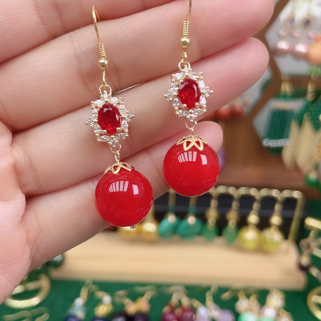 玛瑙/玉髓合金耳饰