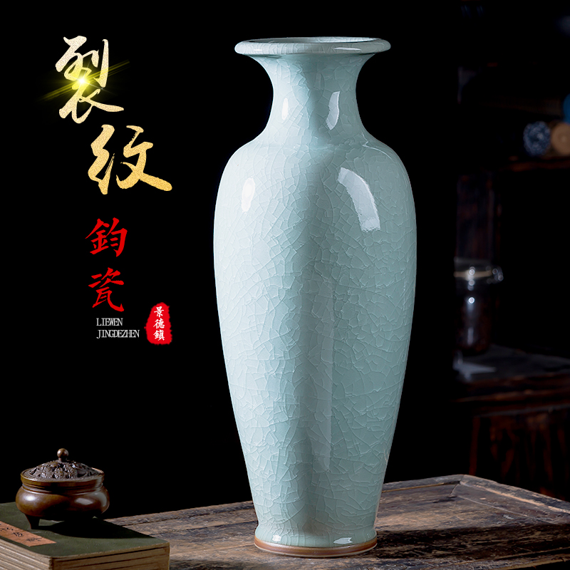 景德镇陶瓷落地大花瓶摆件插花白色古官窑中式客厅酒柜装饰大号