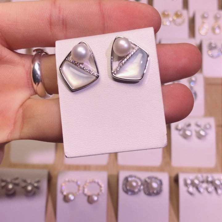 淡水珍珠耳饰银S925镶嵌