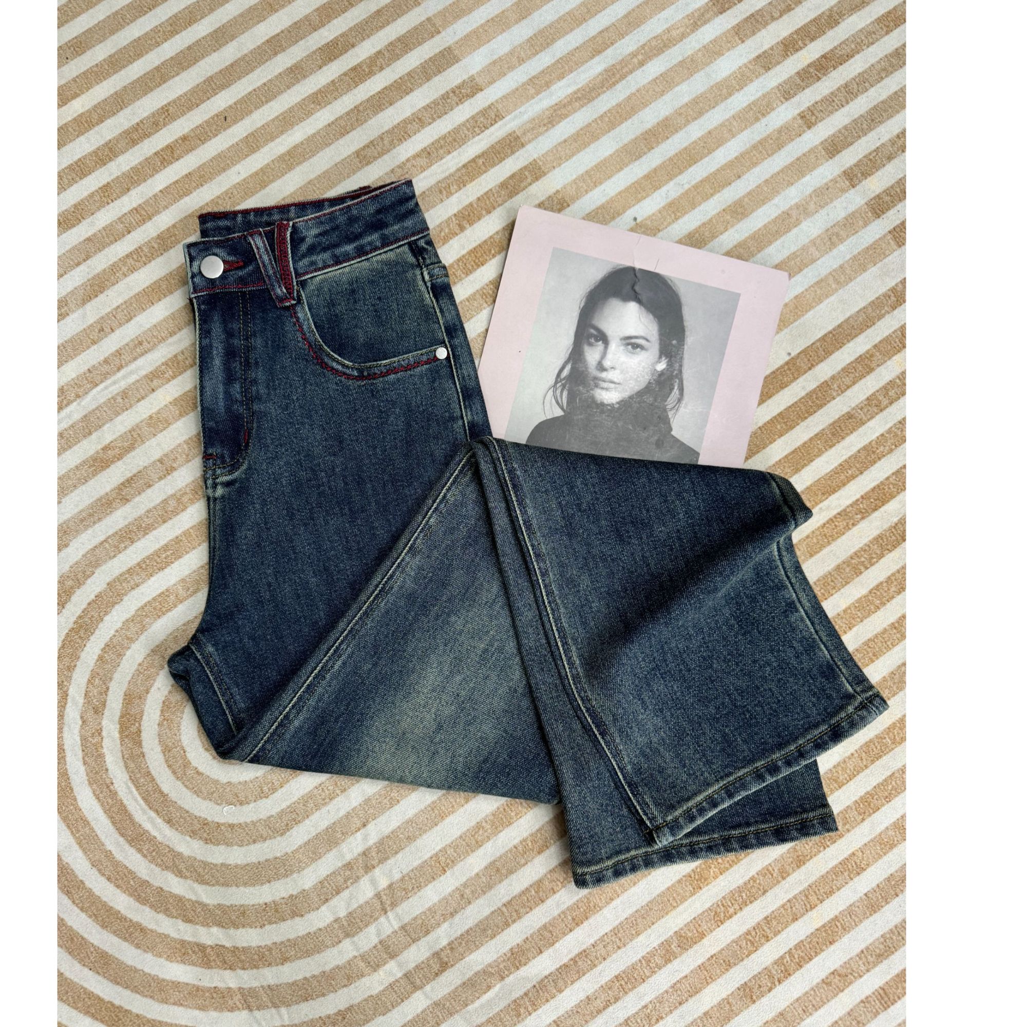 【惊鸿一撇】秋冬加厚新款高腰窄版直筒裤显瘦百搭时尚女士牛仔裤