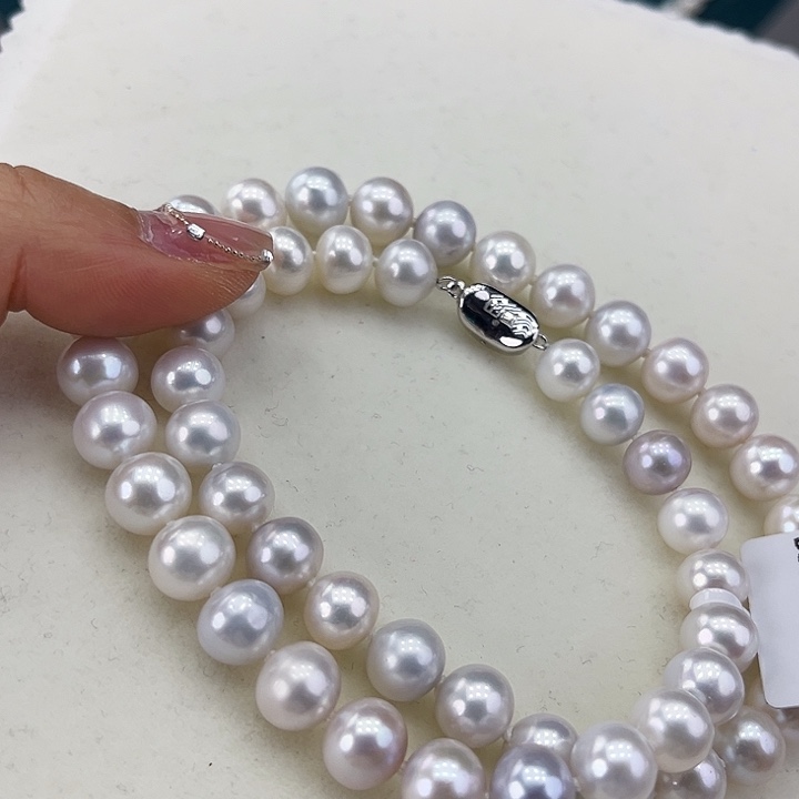 淡水珍珠颈饰银S925镶嵌➕极光8.9炫彩蓝雪