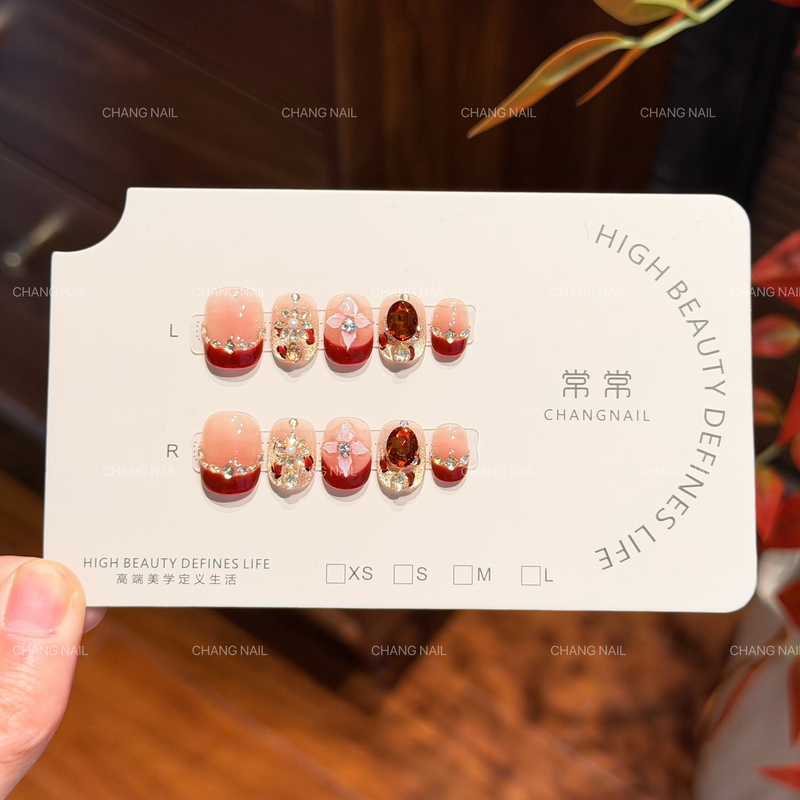 彼岸花开-flowers bloom-纯手工穿戴甲花钻精致红色显白 10片装