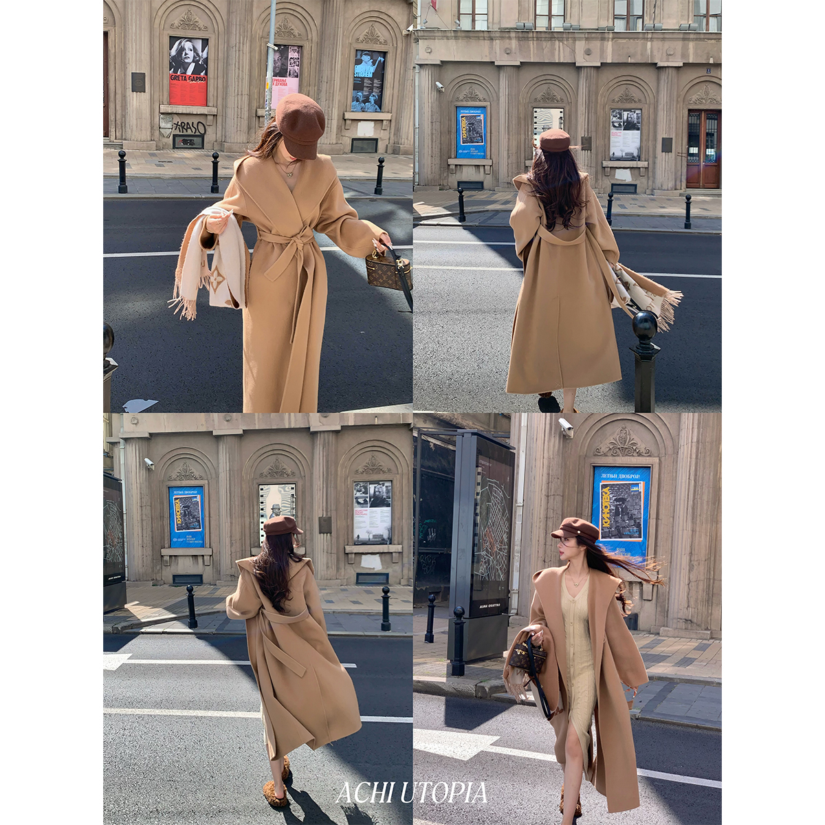 ACHI大也池◆初雪月光~100羊毛浴袍连帽大衣