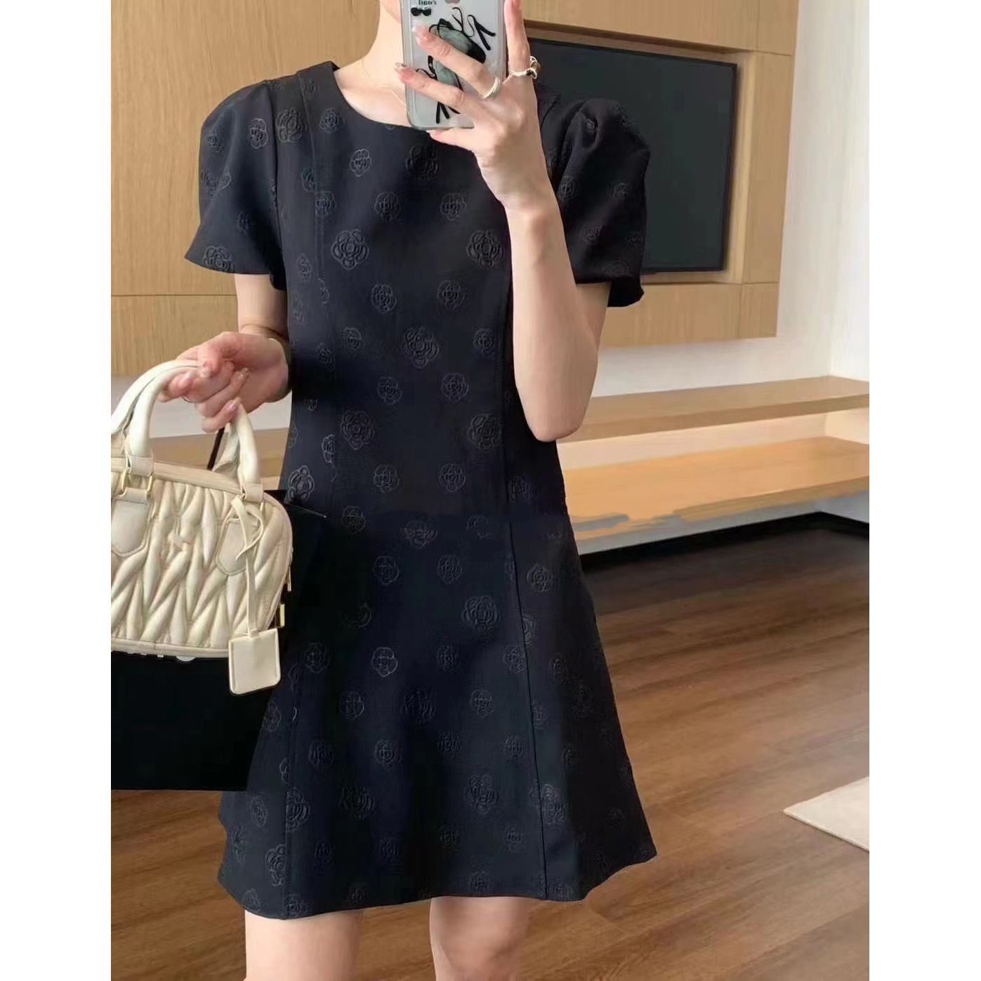 新款大码女装8723时尚显瘦气质百搭法式轻奢提花经典女装连衣裙