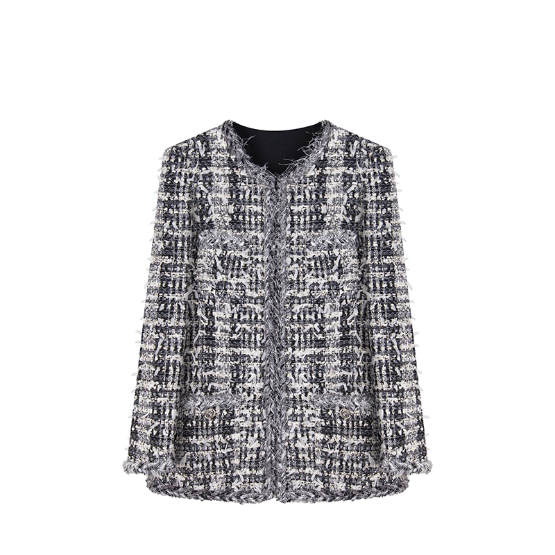 2025秋冬季新款女装法式气质小香风肌理感格纹轻奢外套短款A78028