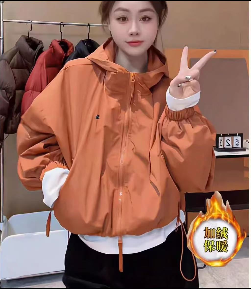 [Y-02]春秋款连帽拉链保暖下摆抽绳休闲ins长袖冲锋衣外套短款女