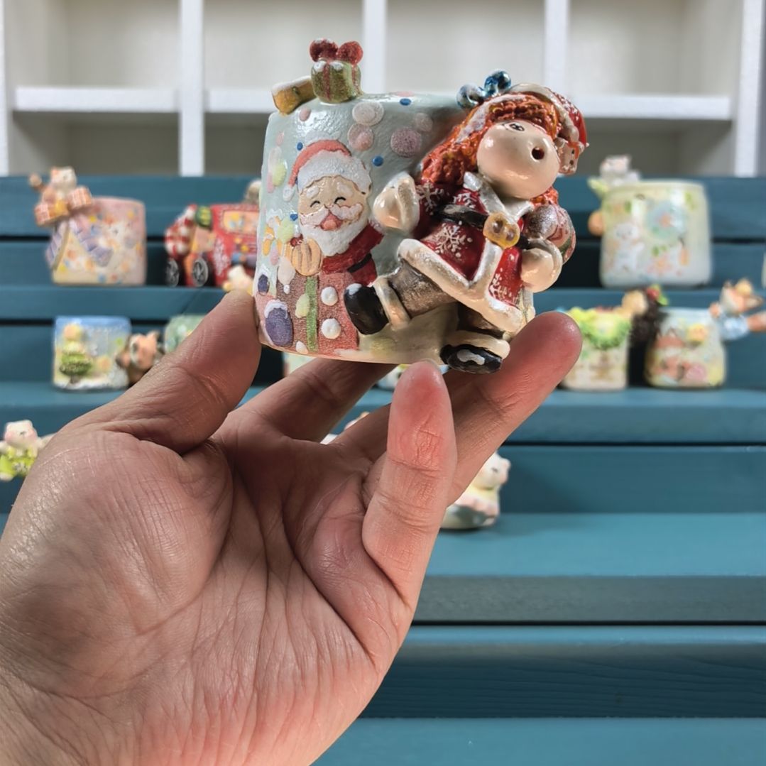 大妞子 圣诞 手绘多肉花盆