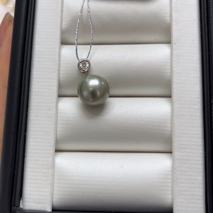 海水珍珠吊坠(不含链)18K金镶嵌11-12mm