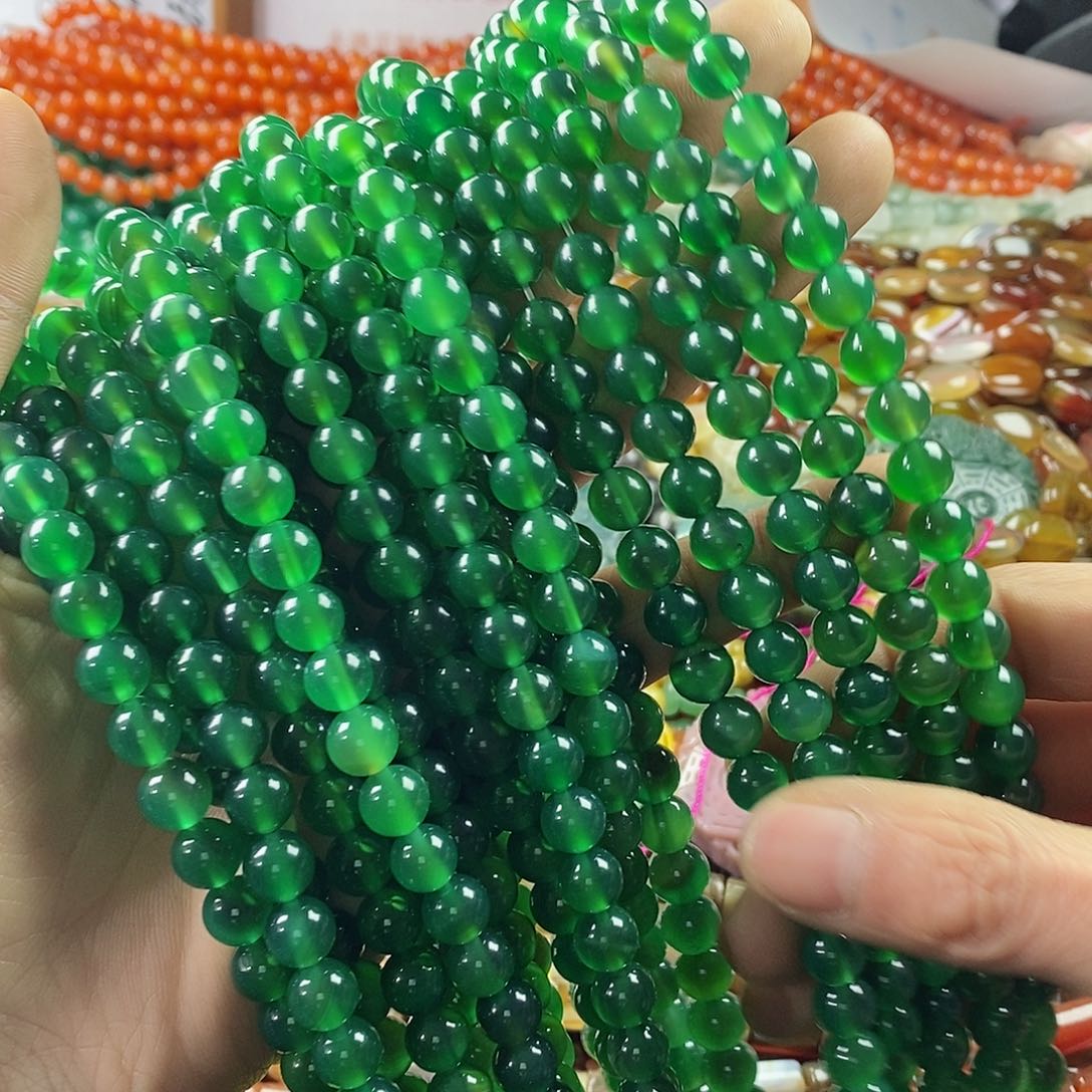 玛瑙/玉髓珠宝半成品合金一条天然8mm绿玛瑙圆珠A级