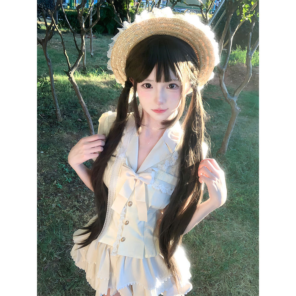 芭蕾诗集 夏季法式套装纯欲风学院收腰衬衫显瘦蛋糕裙甜美两件套