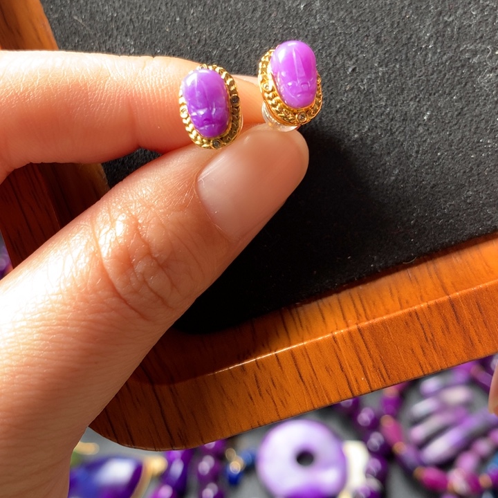 苏纪石（舒俱来）耳钉18K金镶嵌